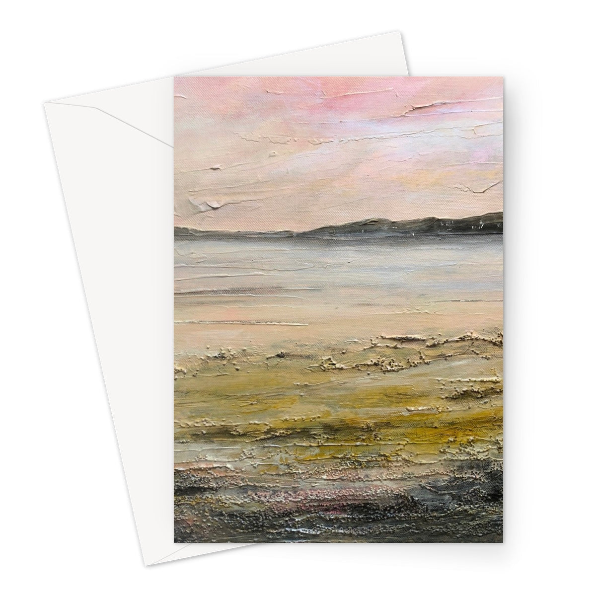 Pink and white abstract beach greeting card with textured waves, Sandgreen
