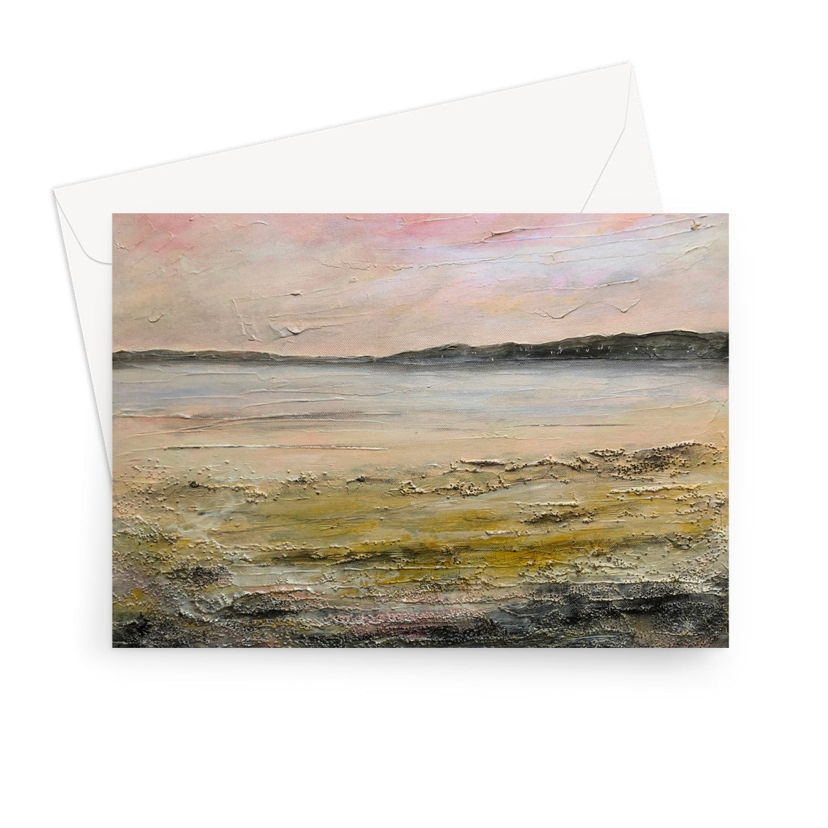 Sandgreen Greeting Card: Pastel Landscape with Textured Surface and Envelope