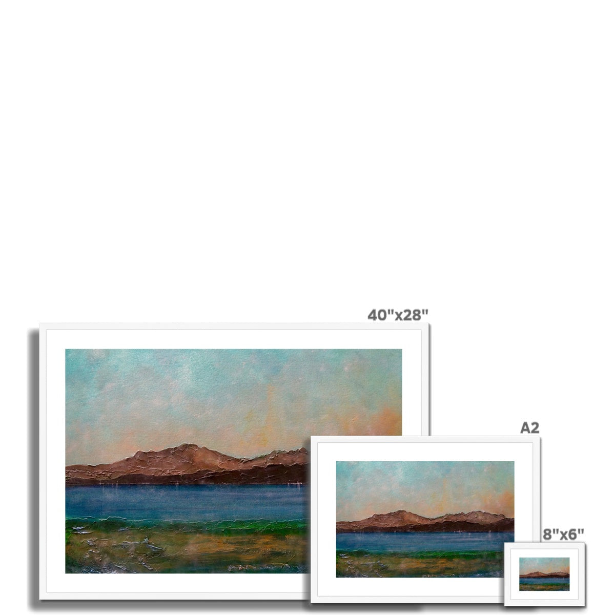 Serene Scalpsie Bay landscape print with lake, mountains, textured sky