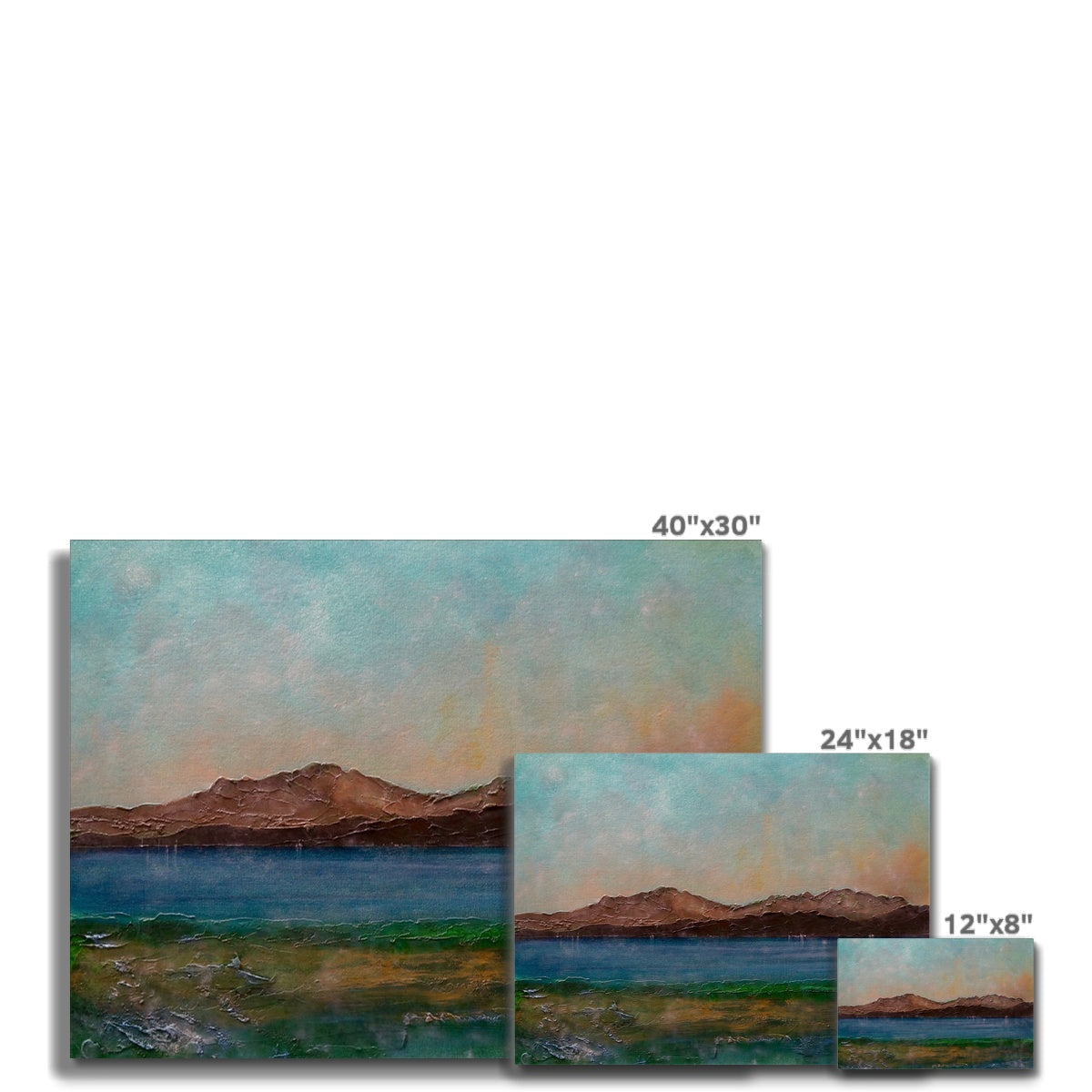 Scalpsie Bay canvas prints of impressionistic landscape with blues, greens, and mountains