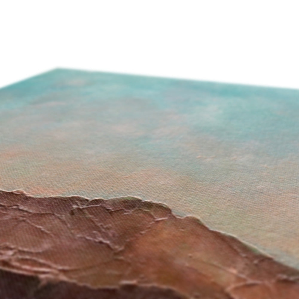 Scalpsie Bay canvas print of teal-to-beige gradient sky over rugged brown terrain