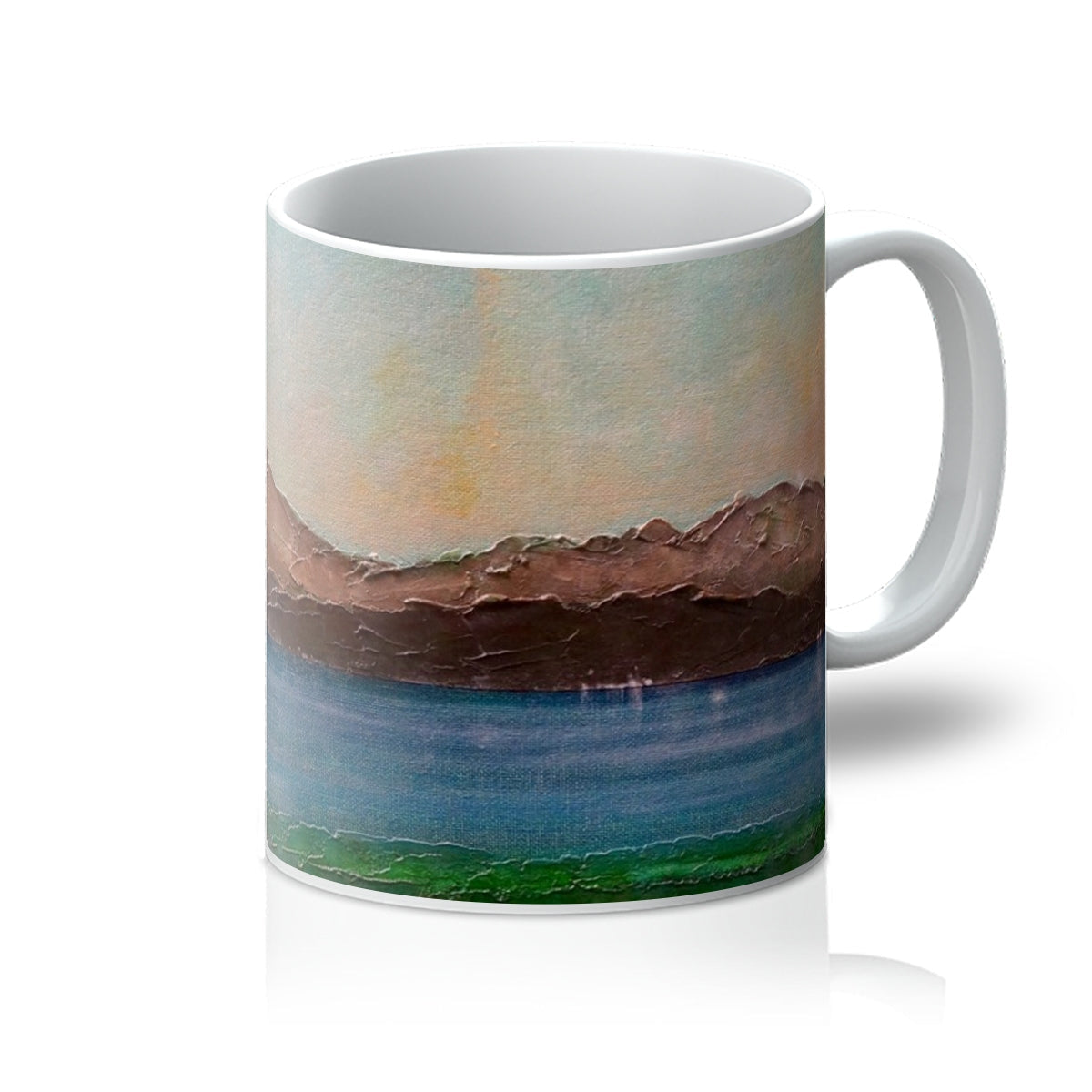 Scalpsie Bay white ceramic mug with textured impressionistic landscape
