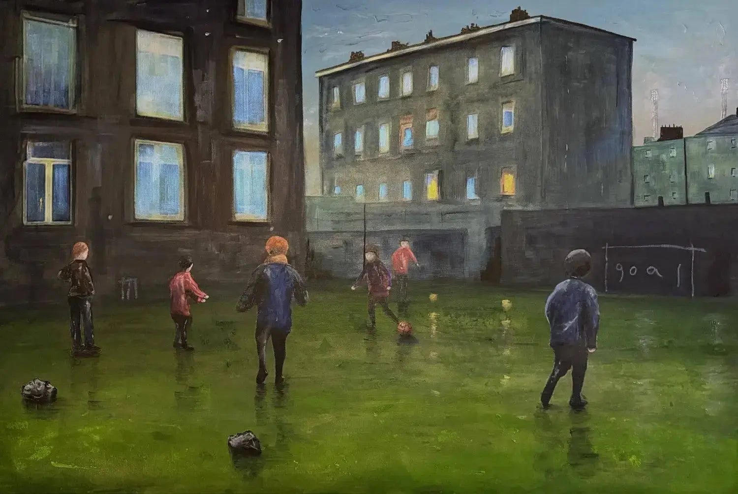 Children playing soccer in an urban setting illustrating community resilience and hope