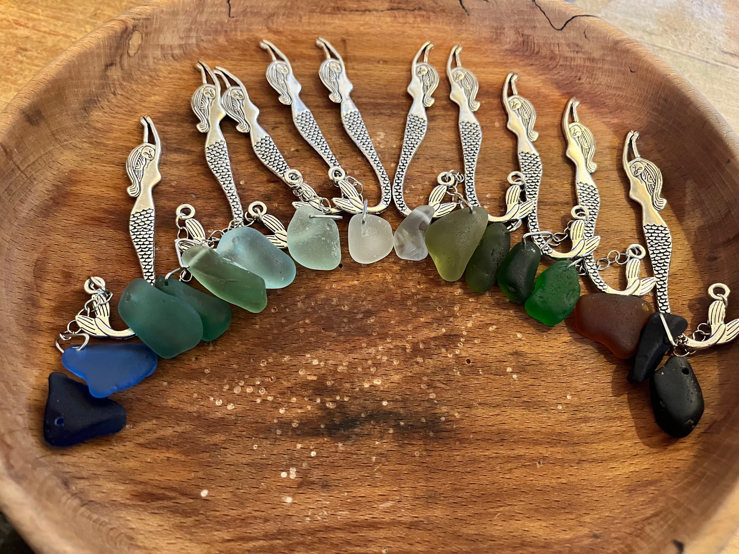 Mermaid-themed keychains with colorful sea glass charms for Scottish Seaglass Silver Bookmark
