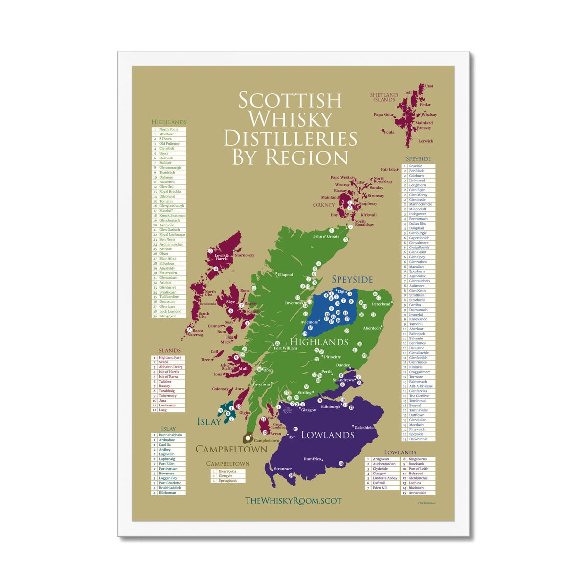 Scottish Whisky Distilleries Map Framed Print Poster