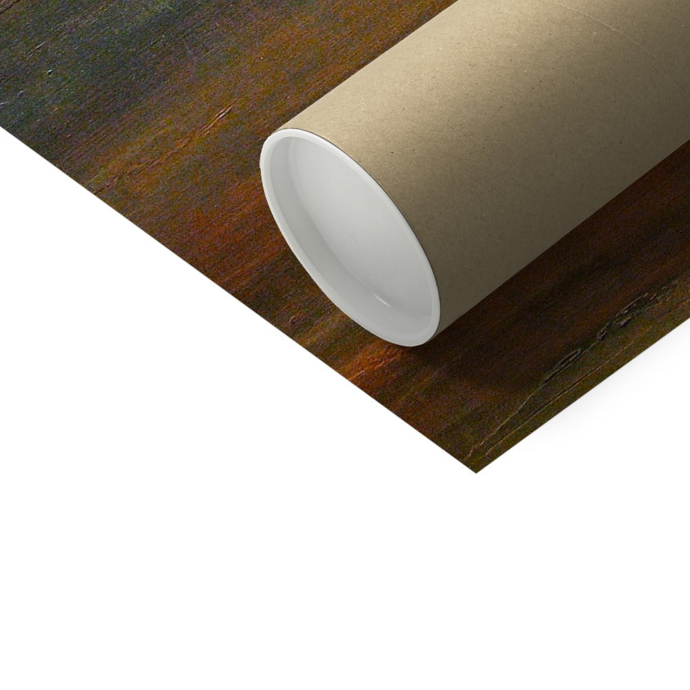 Brown leather roll-up portfolio with white lining and gold accents, Sirmione Lake Garda print