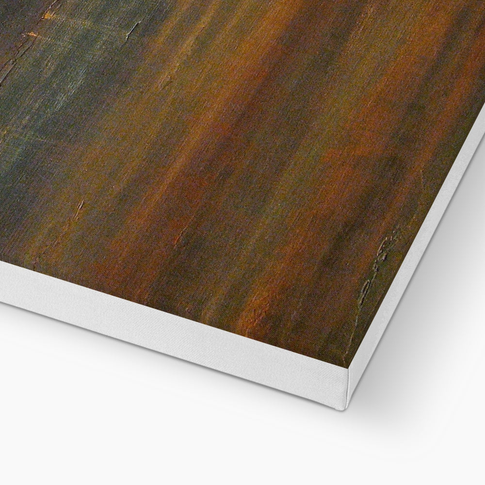 Brown wooden table top with white edge in Sirmione Lake Garda canvas print