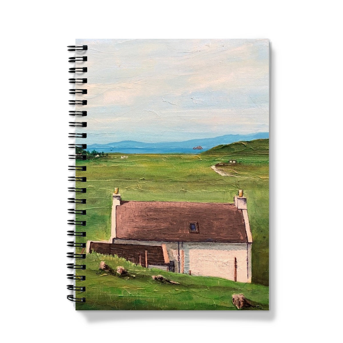 Spiral-bound Skye Cottage Notebook with painted landscape and white house cover