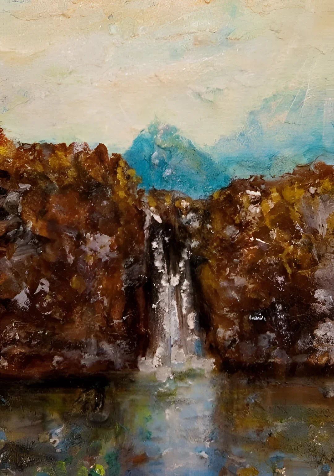 Impressionistic waterfall landscape painting from Skye Fairy Pools Original Painting