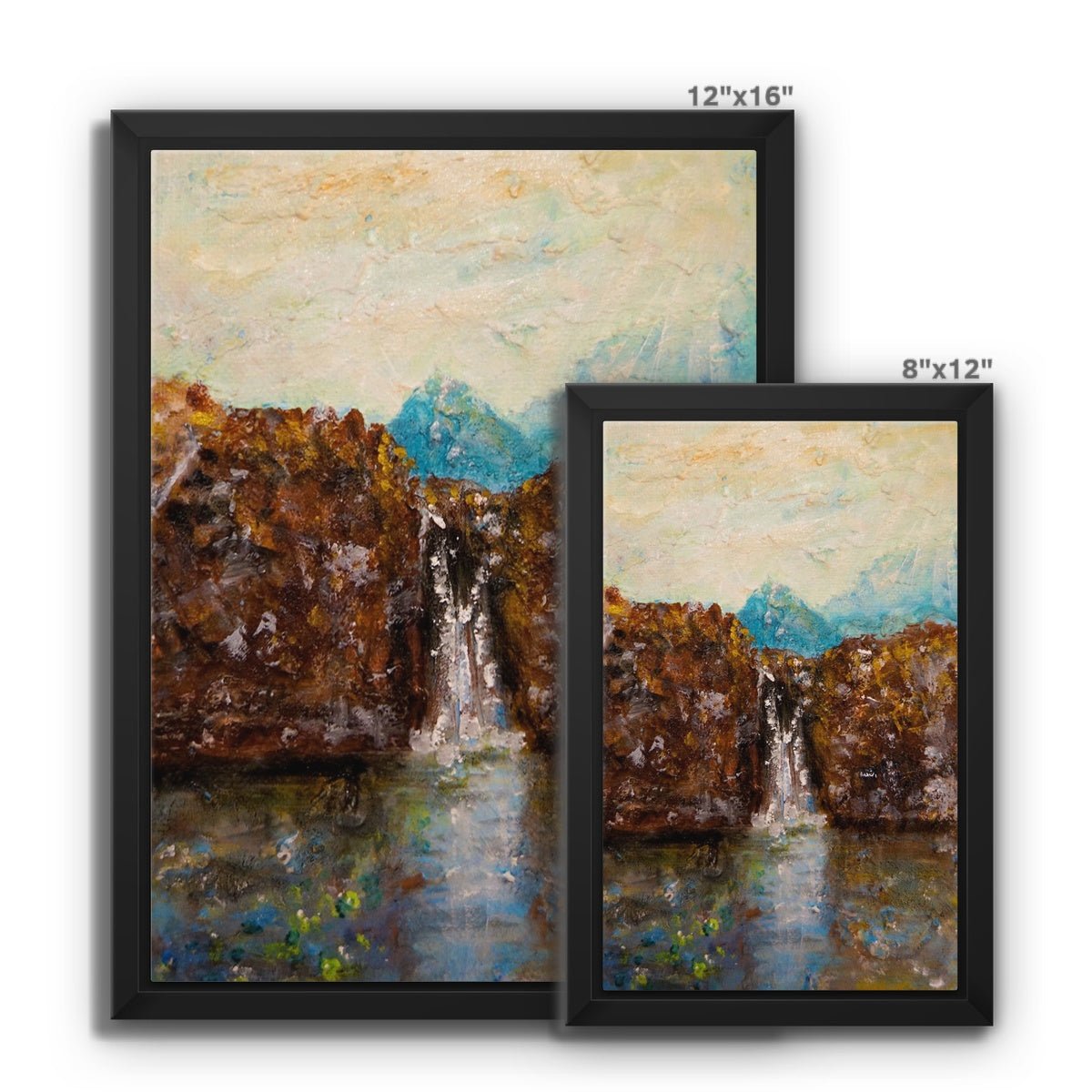 Skye Fairy Pools Painting | Framed Canvas From Scotland-Floating Framed Canvas Prints-Skye Art Gallery-Paintings, Prints, Homeware, Art Gifts From Scotland By Scottish Artist Kevin Hunter