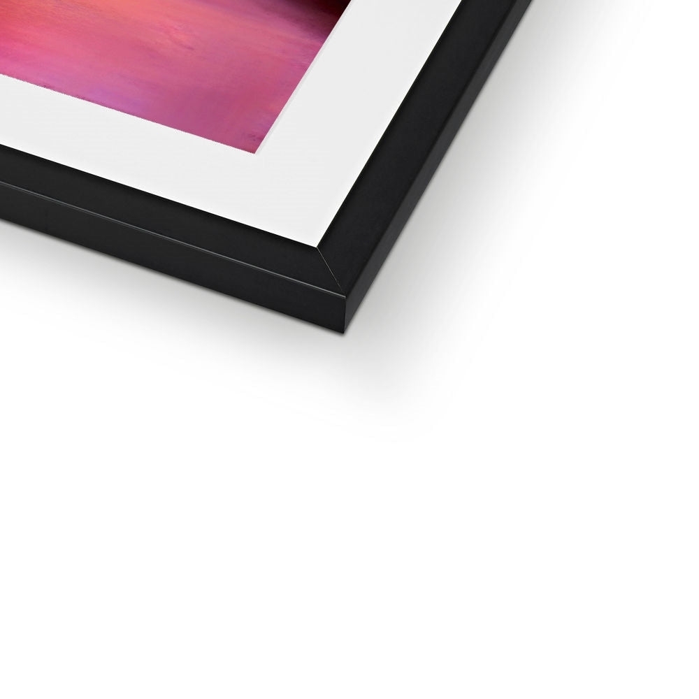 Black picture frame with white mat showcasing Skye Sunset artwork in pink and red shades