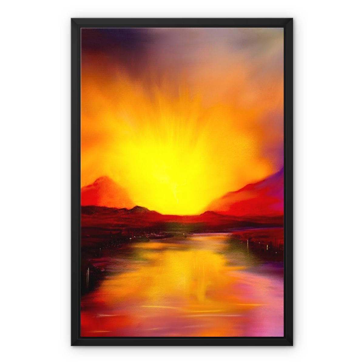 Skye Sunset Painting | Framed Canvas From Scotland-Floating Framed Canvas Prints-Skye Art Gallery-18"x24"-Black Frame-Paintings, Prints, Homeware, Art Gifts From Scotland By Scottish Artist Kevin Hunter