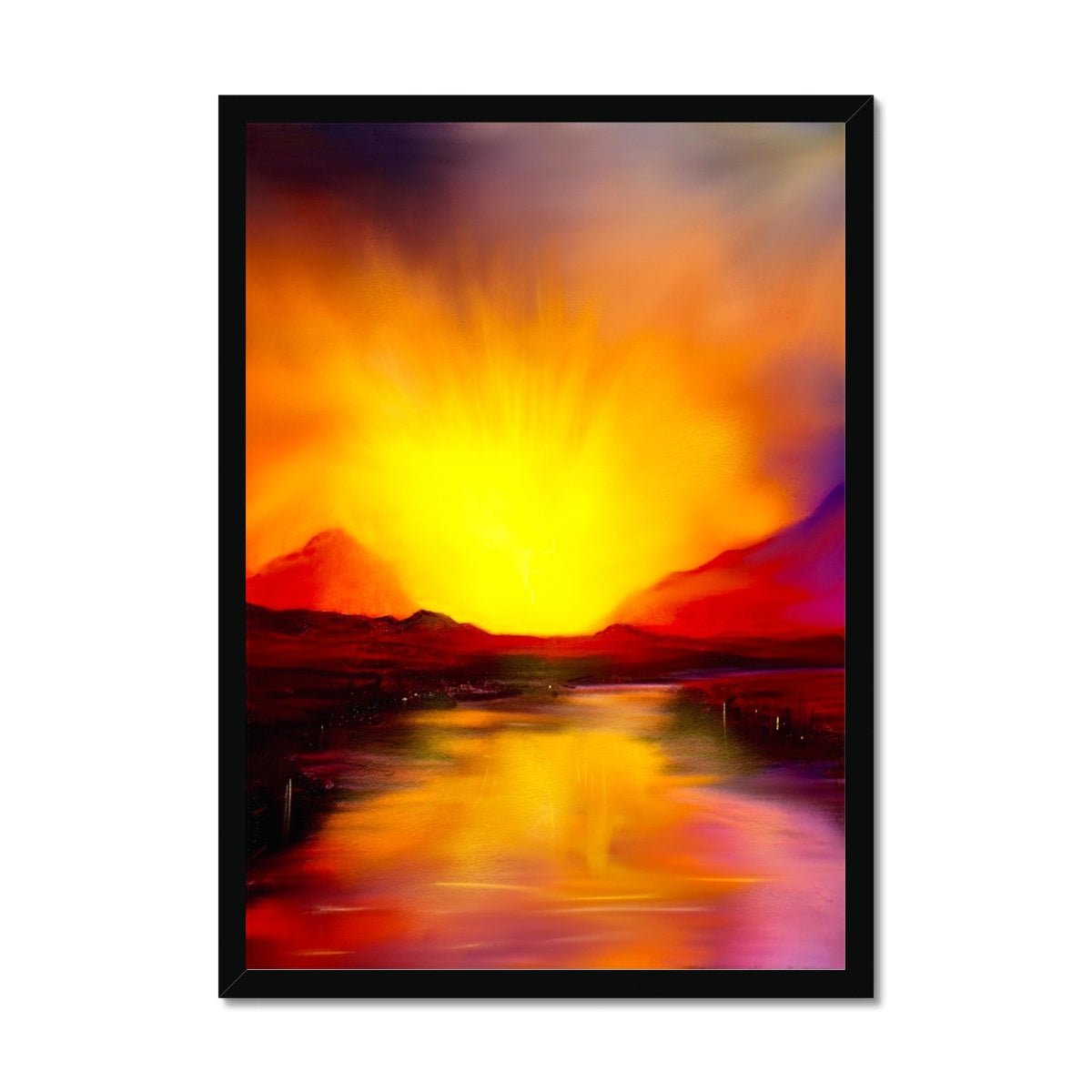 Skye Sunset Painting | Framed Prints From Scotland-Framed Prints-Skye Art Gallery-A2 Portrait-Black Frame-Paintings, Prints, Homeware, Art Gifts From Scotland By Scottish Artist Kevin Hunter