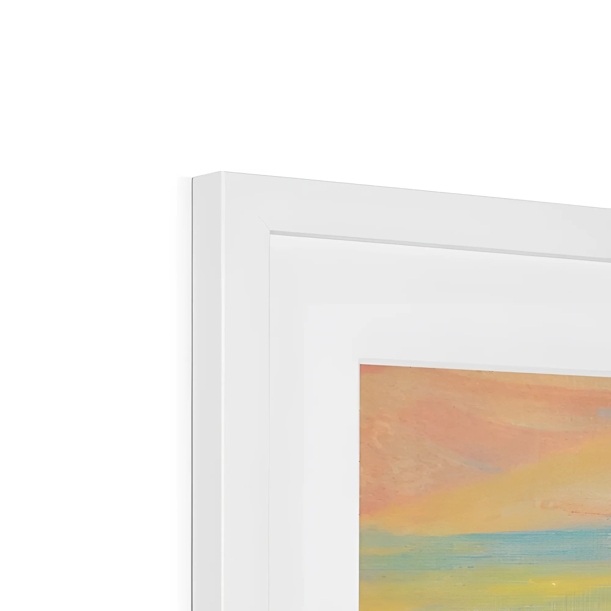 White matted picture frame with colorful abstract painting for The Sleeping Warrior Arran print