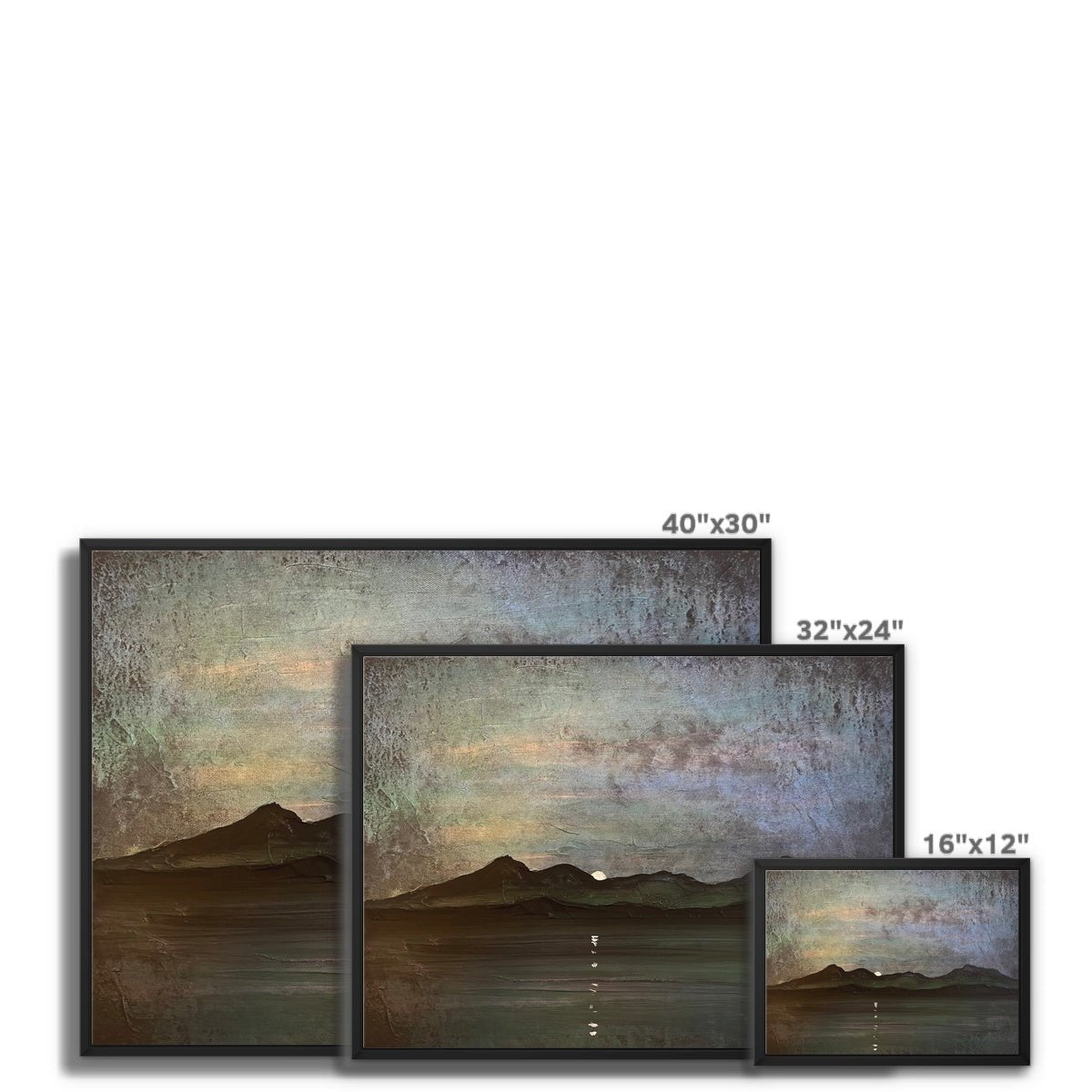 Sleeping Warrior Moonlight Arran Painting | Framed Canvas From Scotland-Floating Framed Canvas Prints-Arran Art Gallery-Paintings, Prints, Homeware, Art Gifts From Scotland By Scottish Artist Kevin Hunter