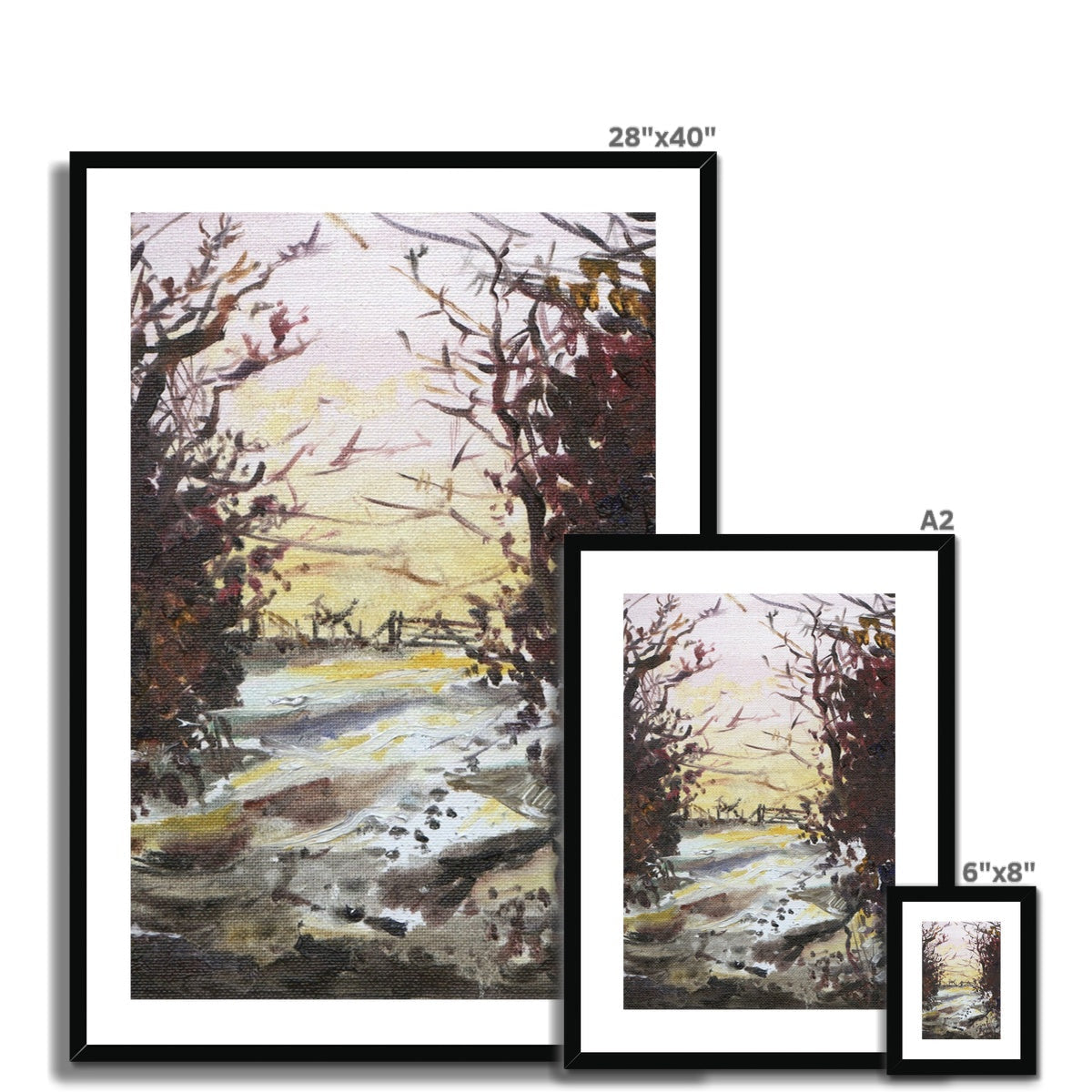 28x40 Framed Snow Above Lunderston Winter Landscape Print