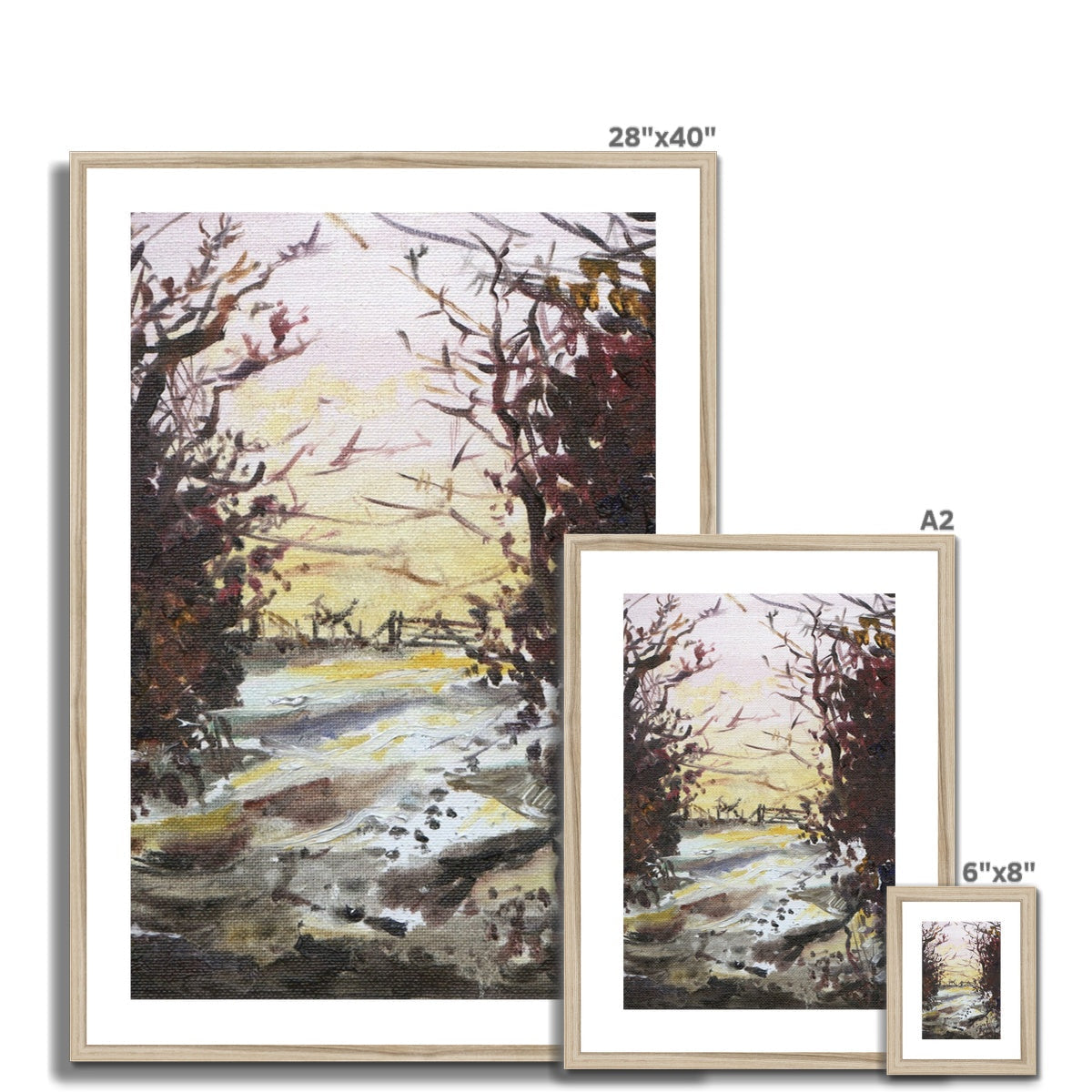 28x40 Framed Snow Above Lunderston Landscape Painting in Rustic Wood