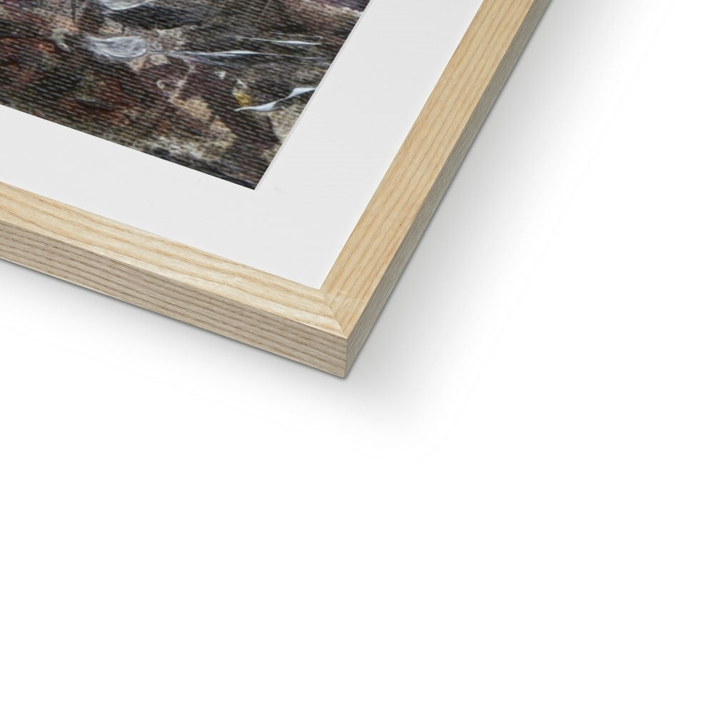Snow Above Lunderston Art Print: Wooden Frame with White Mat and Bird