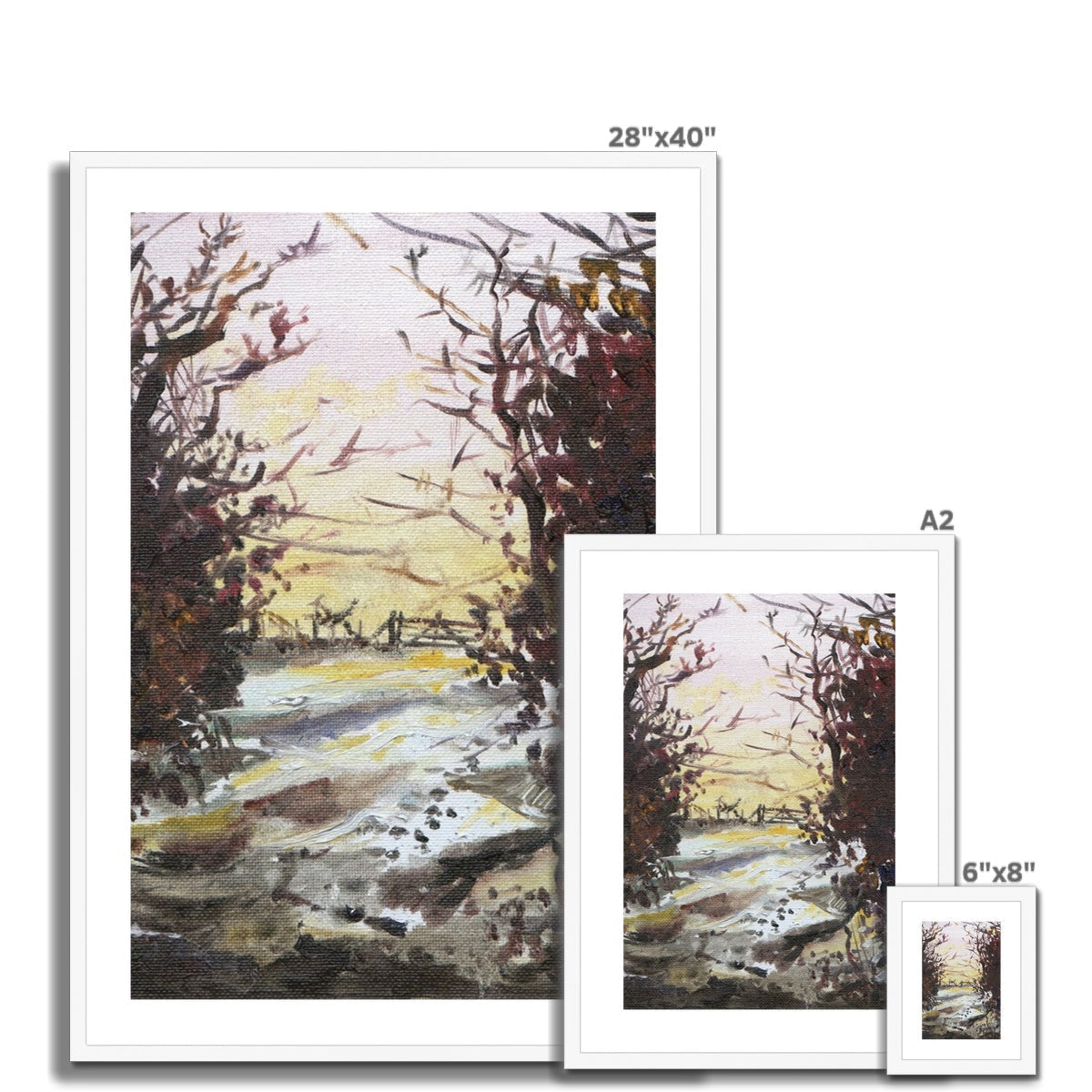 Snow Above Lunderston 28x40 landscape print of autumn trees and river