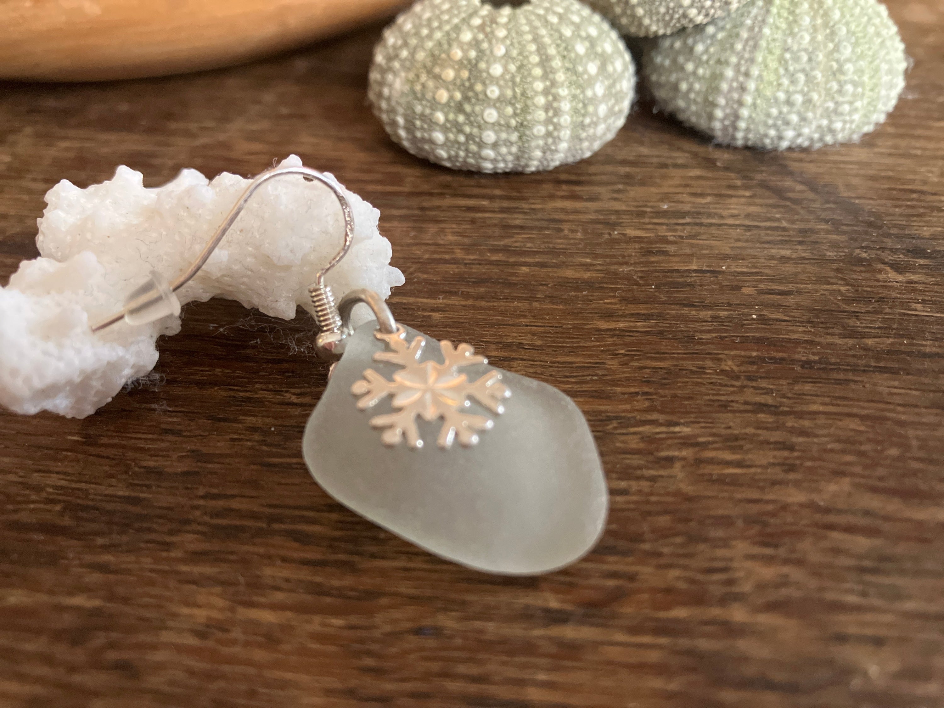 Snowflake Scottish Seaglass 925 Earrings in Pale Blue-Green