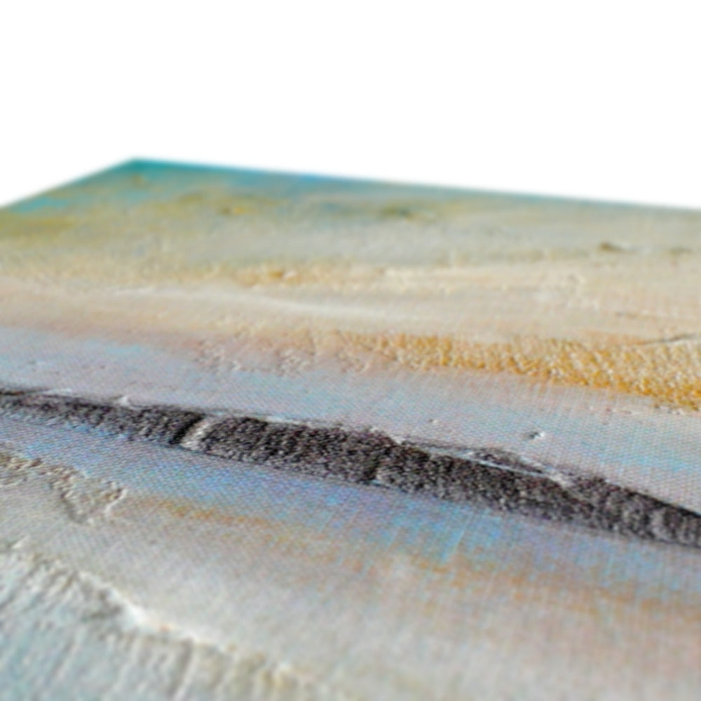 Blue and white striped beach towel with sand texture on Sollas Beach North Uist canvas print