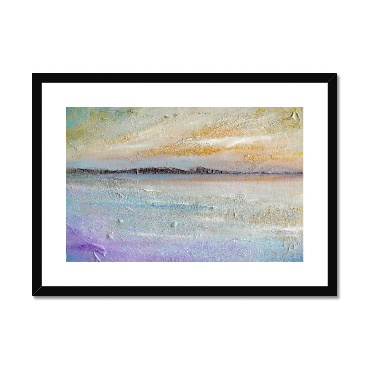 Pastel abstract Sollas Beach landscape print in black frame