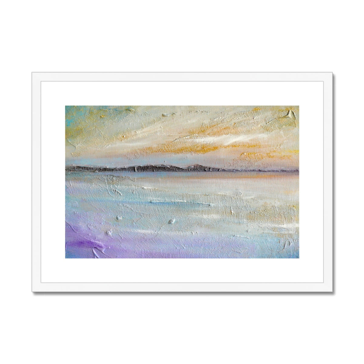 Lavender and white abstract art print with textured brushstrokes, Sollas Beach North Uist