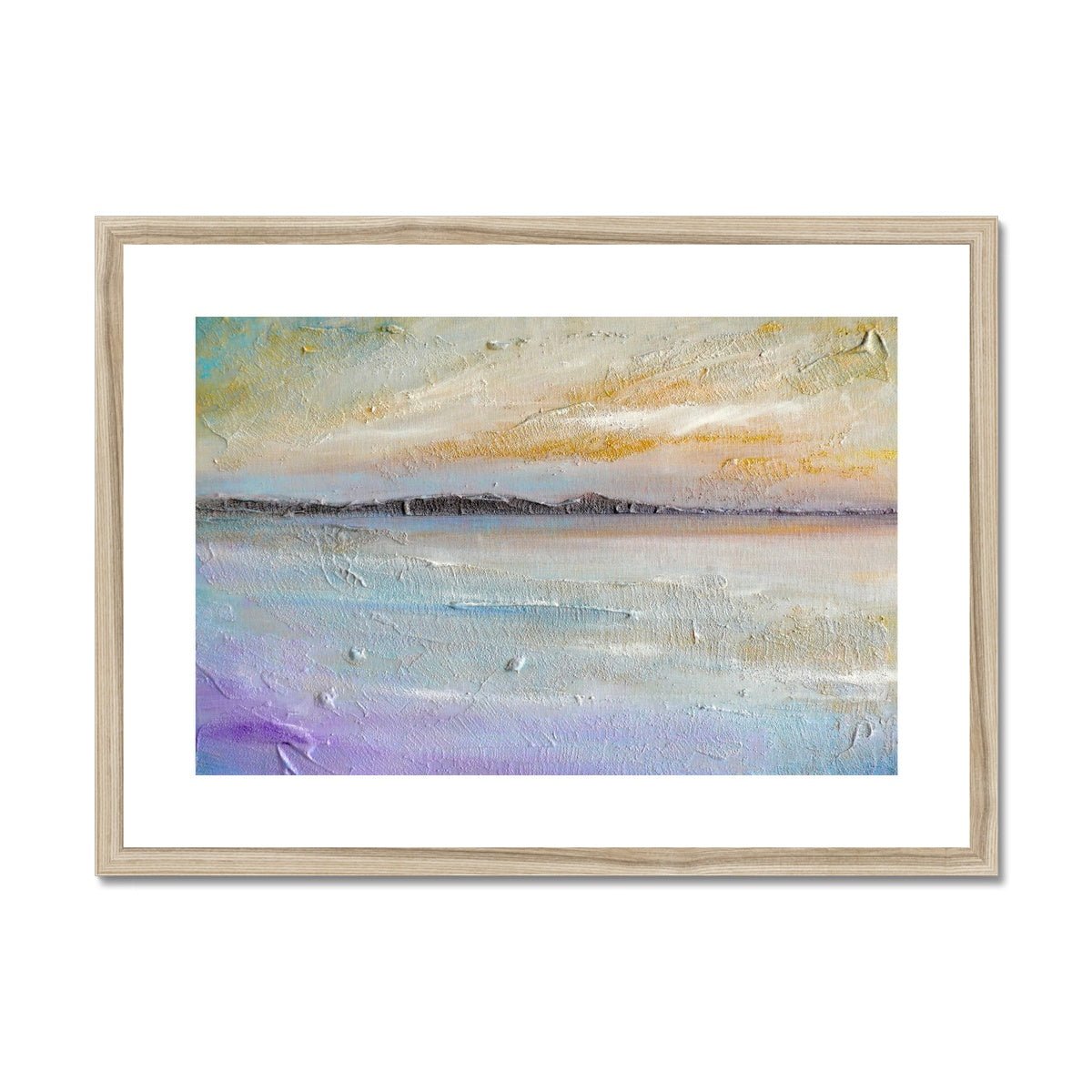 Sollas Beach North Uist Painting | Framed & Mounted Prints From Scotland-Framed & Mounted Prints-Hebridean Islands Art Gallery-A2 Landscape-Natural Frame-Paintings, Prints, Homeware, Art Gifts From Scotland By Scottish Artist Kevin Hunter