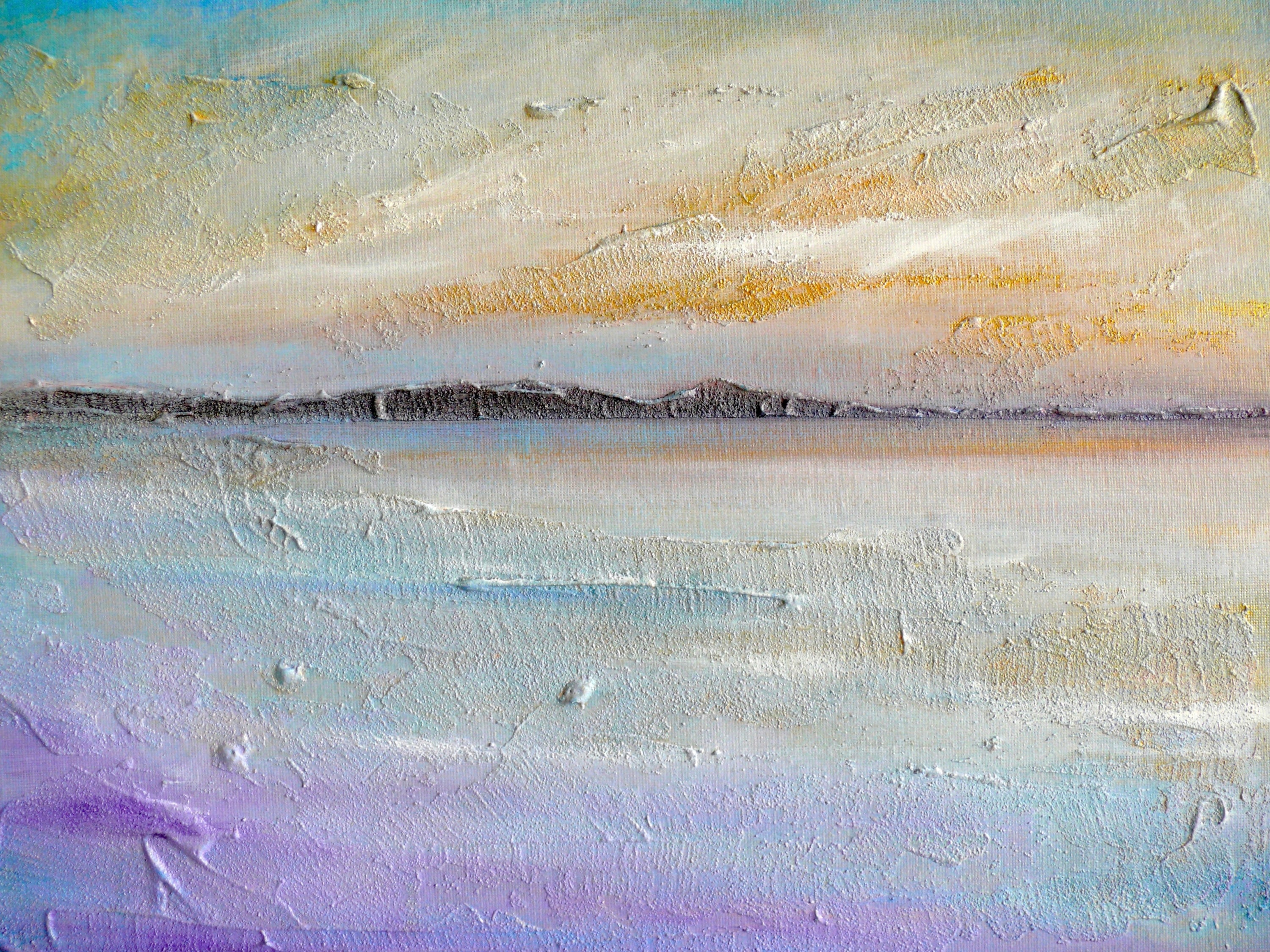 Textured landscape painting titled Sollas Beach Original Painting featuring vibrant coastal scenery