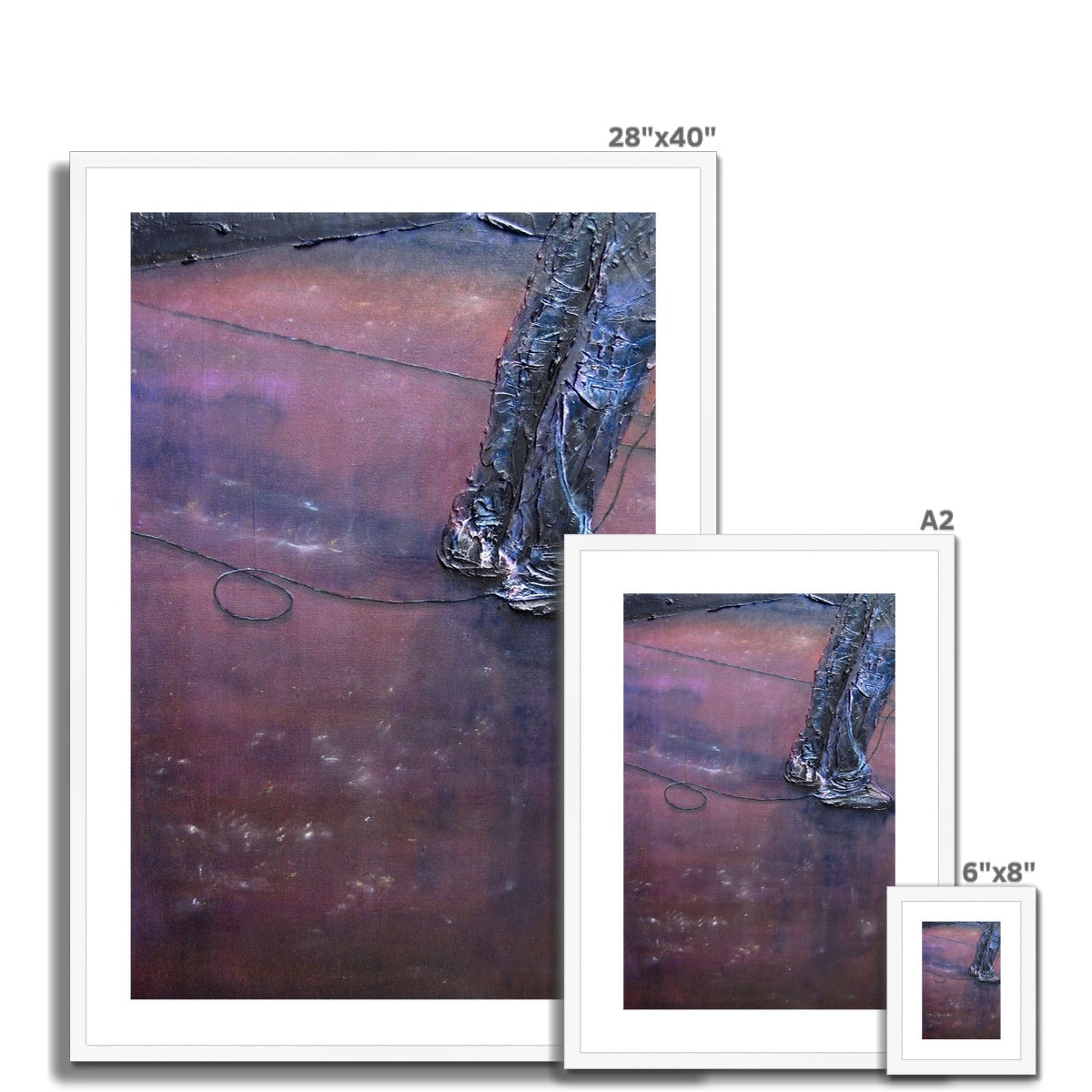 Framed Soundcheck Glasgow Barrowlands print of metallic textured legs on rusty purple surface