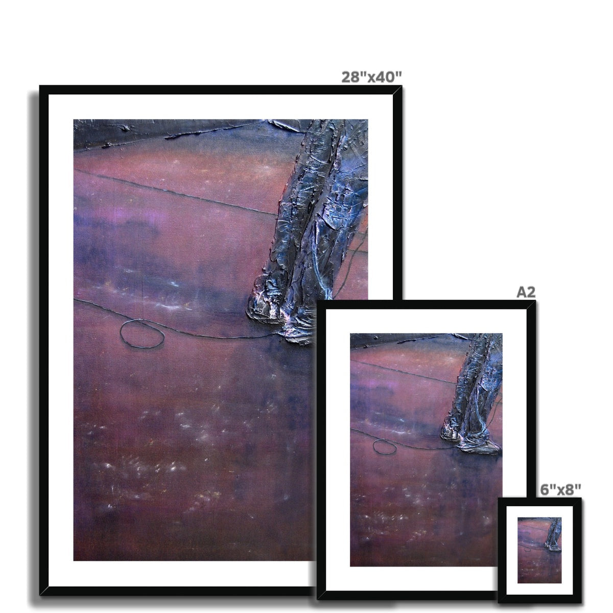 Black-framed print of metallic textured boots on rust surface, Soundcheck Glasgow Barrowlands