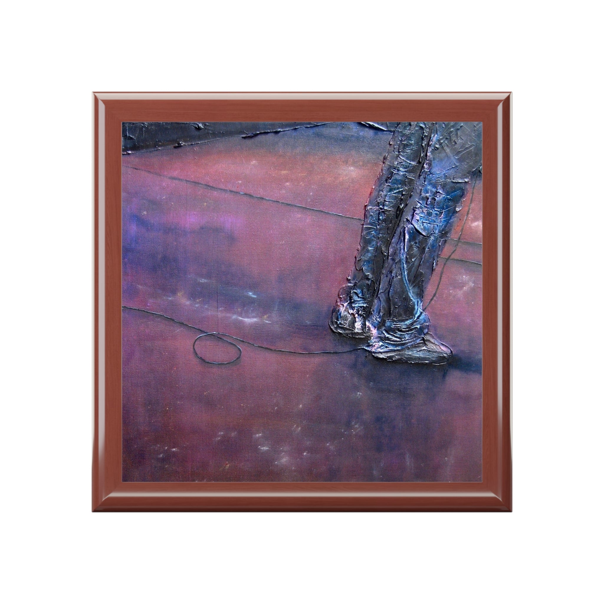 Abstract legs painting in blue silver on reflective surface, Soundcheck Glasgow Barrowlands Jewellery Box Scotland