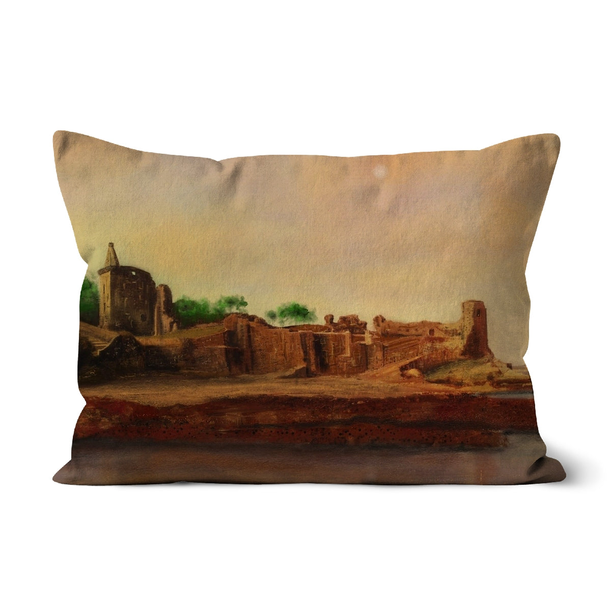 St Andrews Castle Art Gifts Cushion | Historic &amp; Iconic Scotland Art Gallery | Paintings, Prints, Homeware and Art Gifts From Scotland By Scottish Artist Kevin Hunter