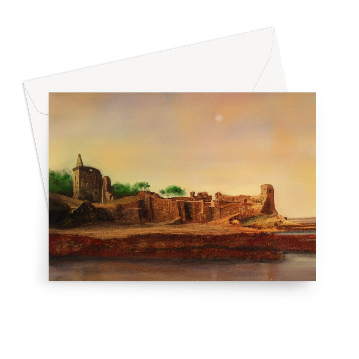 St Andrews Castle Art Gifts Greeting Card-Greetings Cards-Historic & Iconic Scotland Art Gallery-7"x5"-1 Card-Paintings, Prints, Homeware, Art Gifts From Scotland By Scottish Artist Kevin Hunter