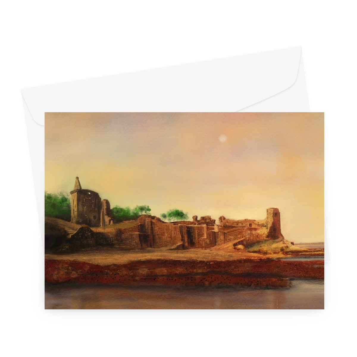 St Andrews Castle Art Gifts Greeting Card-Greetings Cards-Historic & Iconic Scotland Art Gallery-A5 Landscape-10 Cards-Paintings, Prints, Homeware, Art Gifts From Scotland By Scottish Artist Kevin Hunter
