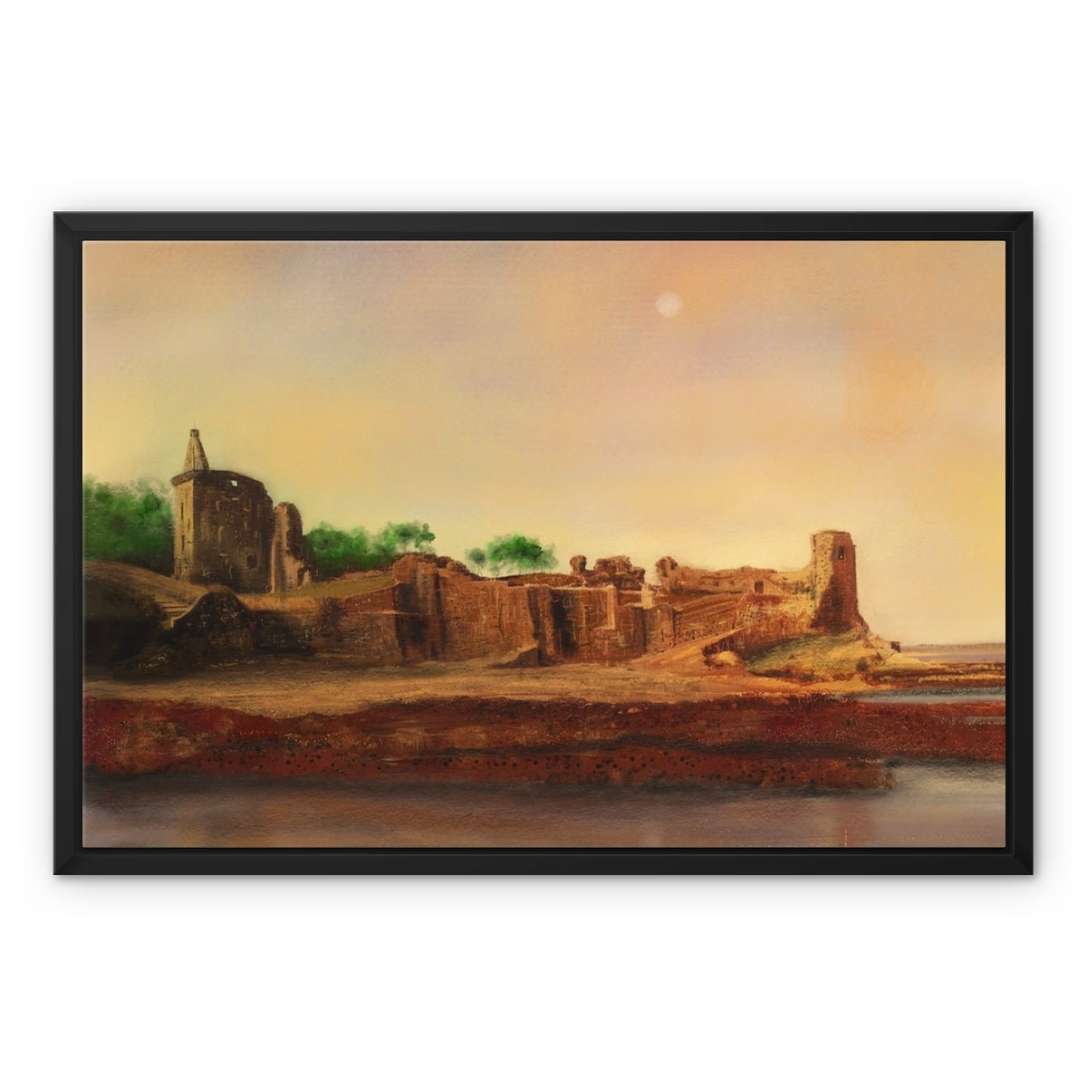 St Andrews Castle Painting | Framed Canvas From Scotland-Floating Framed Canvas Prints-Historic & Iconic Scotland Art Gallery-24"x18"-Paintings, Prints, Homeware, Art Gifts From Scotland By Scottish Artist Kevin Hunter