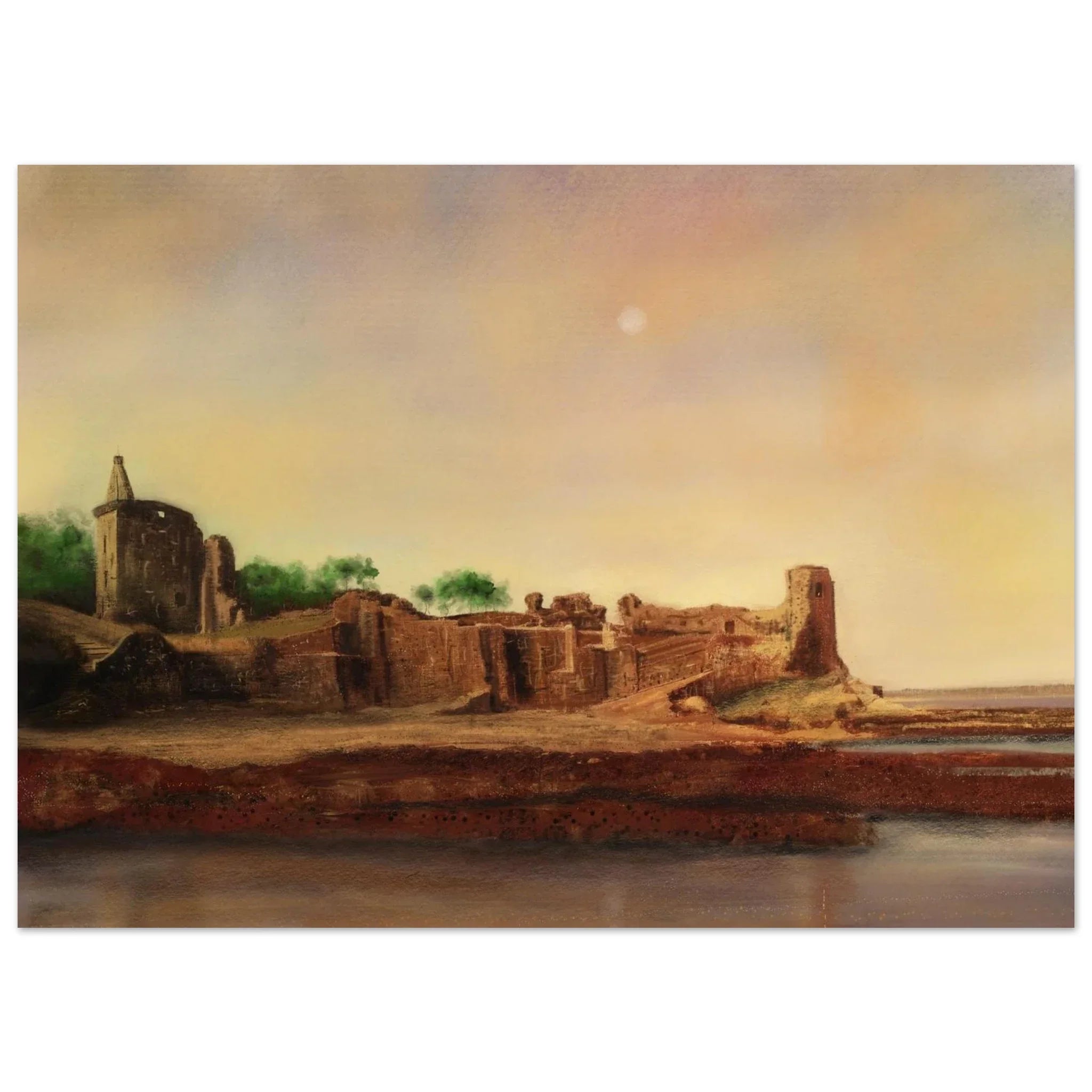St Andrews Castle ruins oil painting at sunset, Scotland