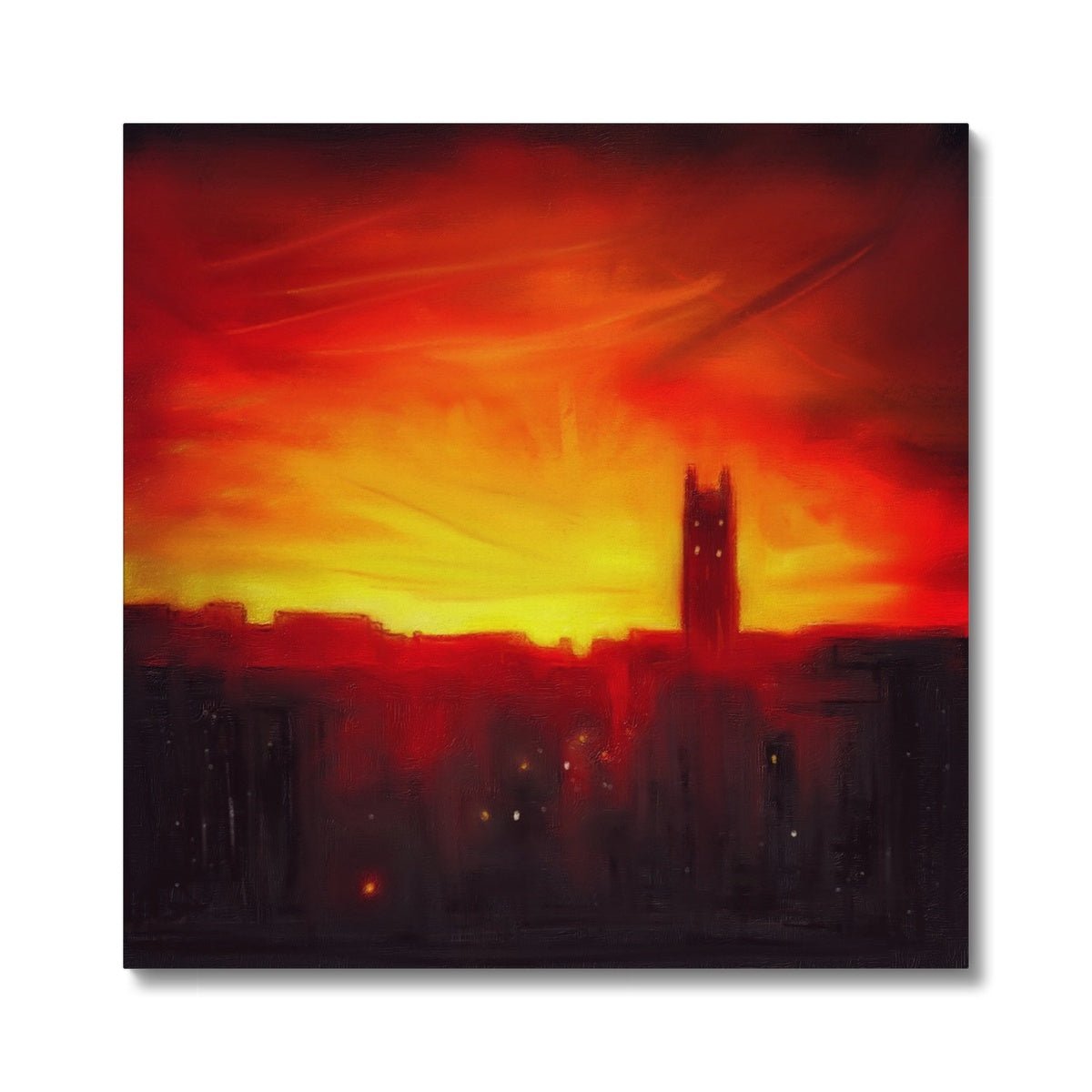 St Stephen's Church Sunset Painting | Canvas From Scotland-Contemporary Stretched Canvas Prints-Edinburgh & Glasgow Art Gallery-24"x24"-Paintings, Prints, Homeware, Art Gifts From Scotland By Scottish Artist Kevin Hunter