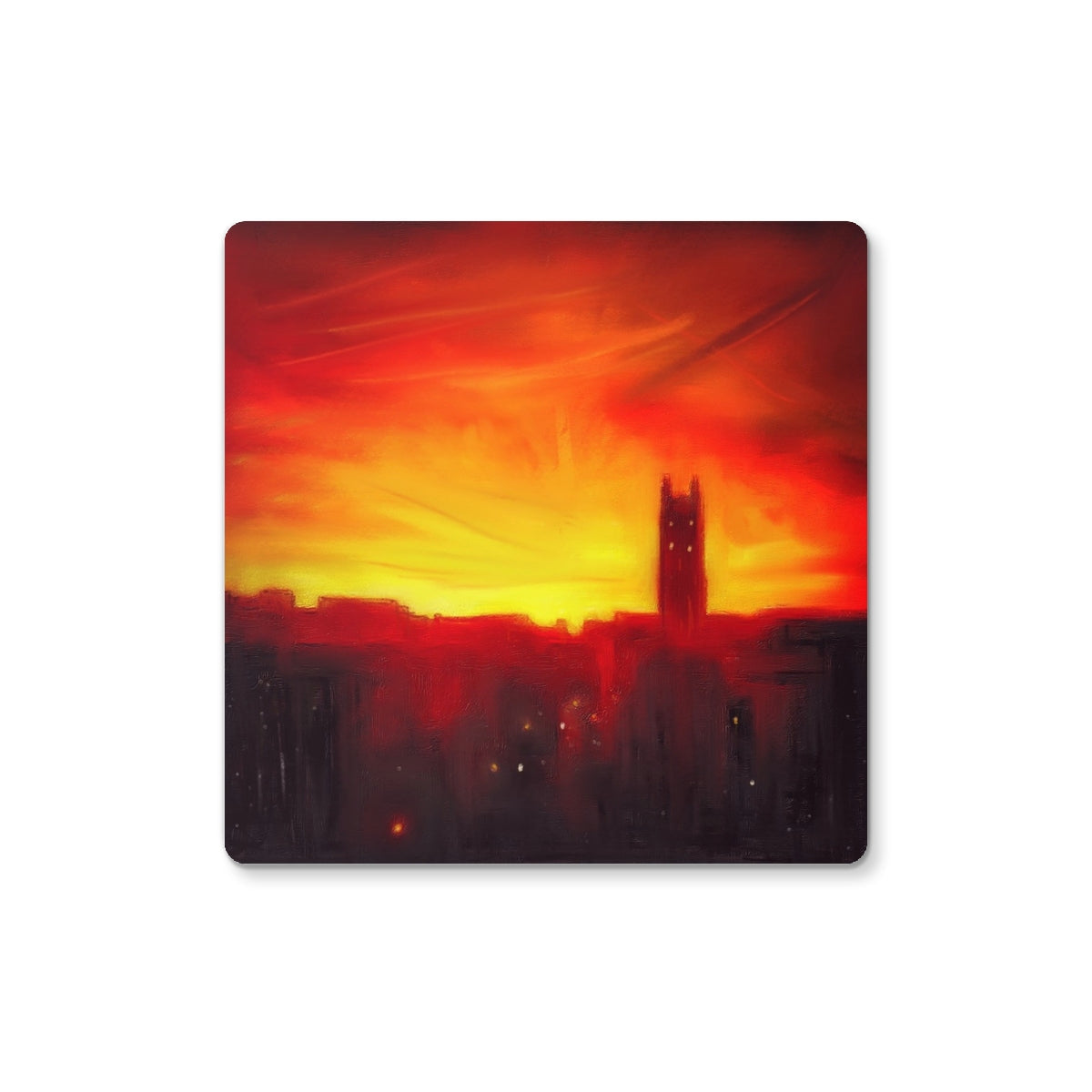Vibrant St Stephen’s Church sunset over Stockbridge cityscape coaster