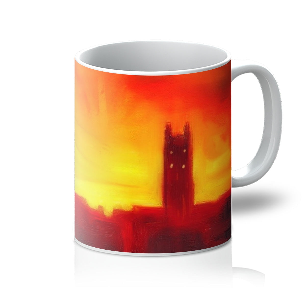 St. Stephen’s Church sunset Stockbridge mug with vibrant orange gradients and red tower silhouette