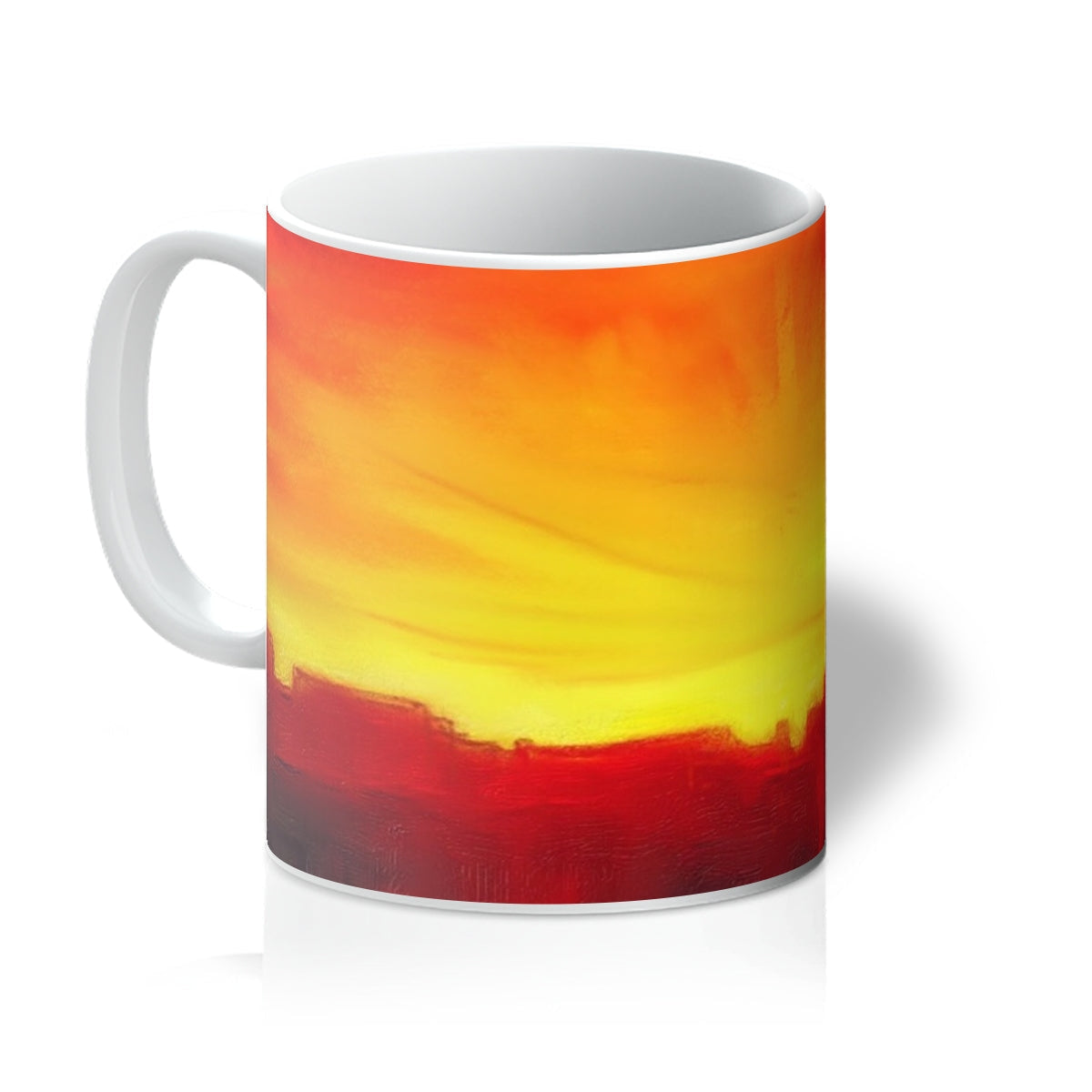 St. Stephen’s Church Sunset Stockbridge mug with vibrant orange, yellow, red gradients