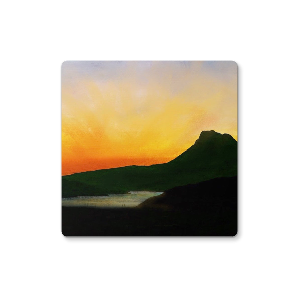Stac Pollaidh Dusk Art Gifts Coaster-Homeware-Scottish Lochs & Mountains Art Gallery-2 Coasters-Paintings, Prints, Homeware, Art Gifts From Scotland By Scottish Artist Kevin Hunter