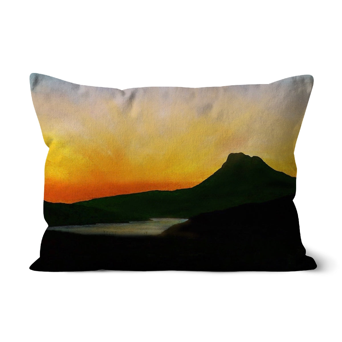 Stac Pollaidh Dusk Art Gifts Cushion | Scottish Lochs &amp; Mountains Art Gallery | Paintings, Prints, Homeware and Art Gifts From Scotland By Scottish Artist Kevin Hunter