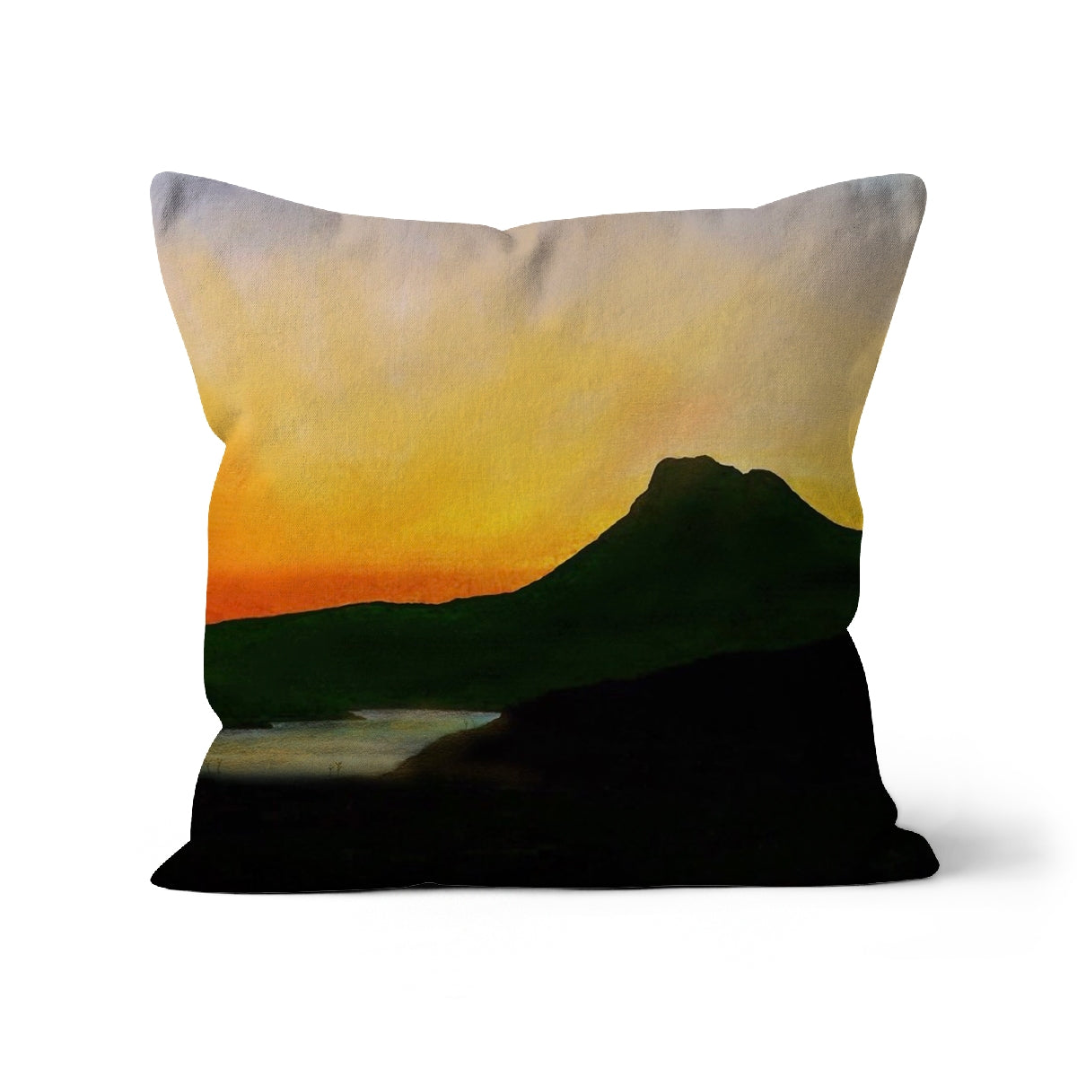 Stac Pollaidh Dusk Art Gifts Cushion-Cushions-Scottish Lochs & Mountains Art Gallery-Canvas-12"x12"-Paintings, Prints, Homeware, Art Gifts From Scotland By Scottish Artist Kevin Hunter