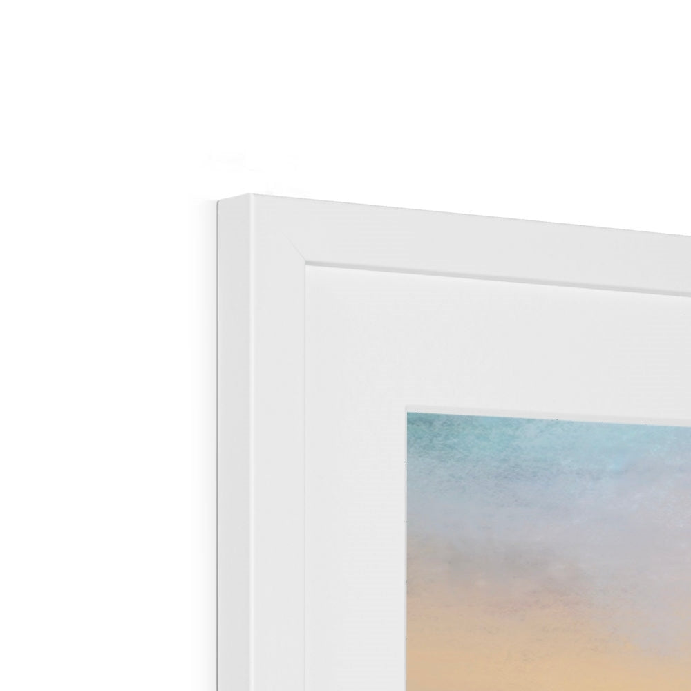 White framed Stac Pollaidh Dusk print with blue peach gradient