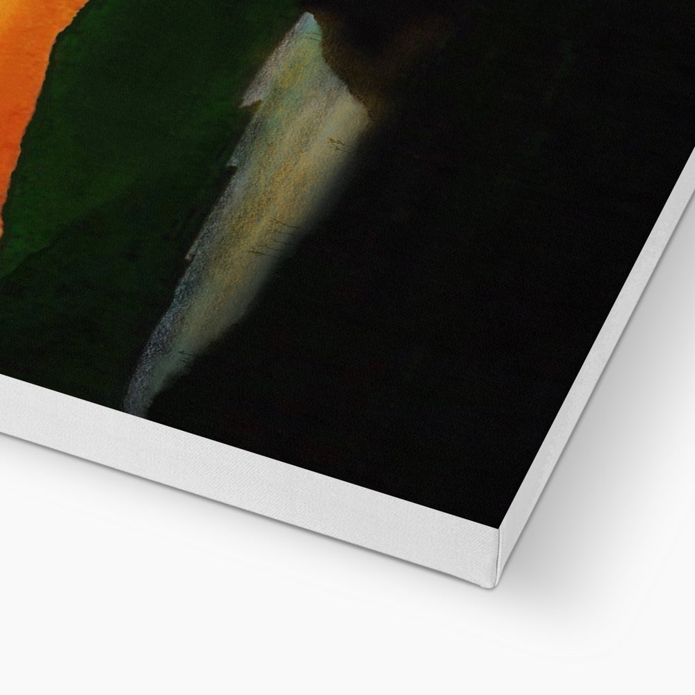 Stac Pollaidh Dusk canvas print with bold green, orange strokes on black
