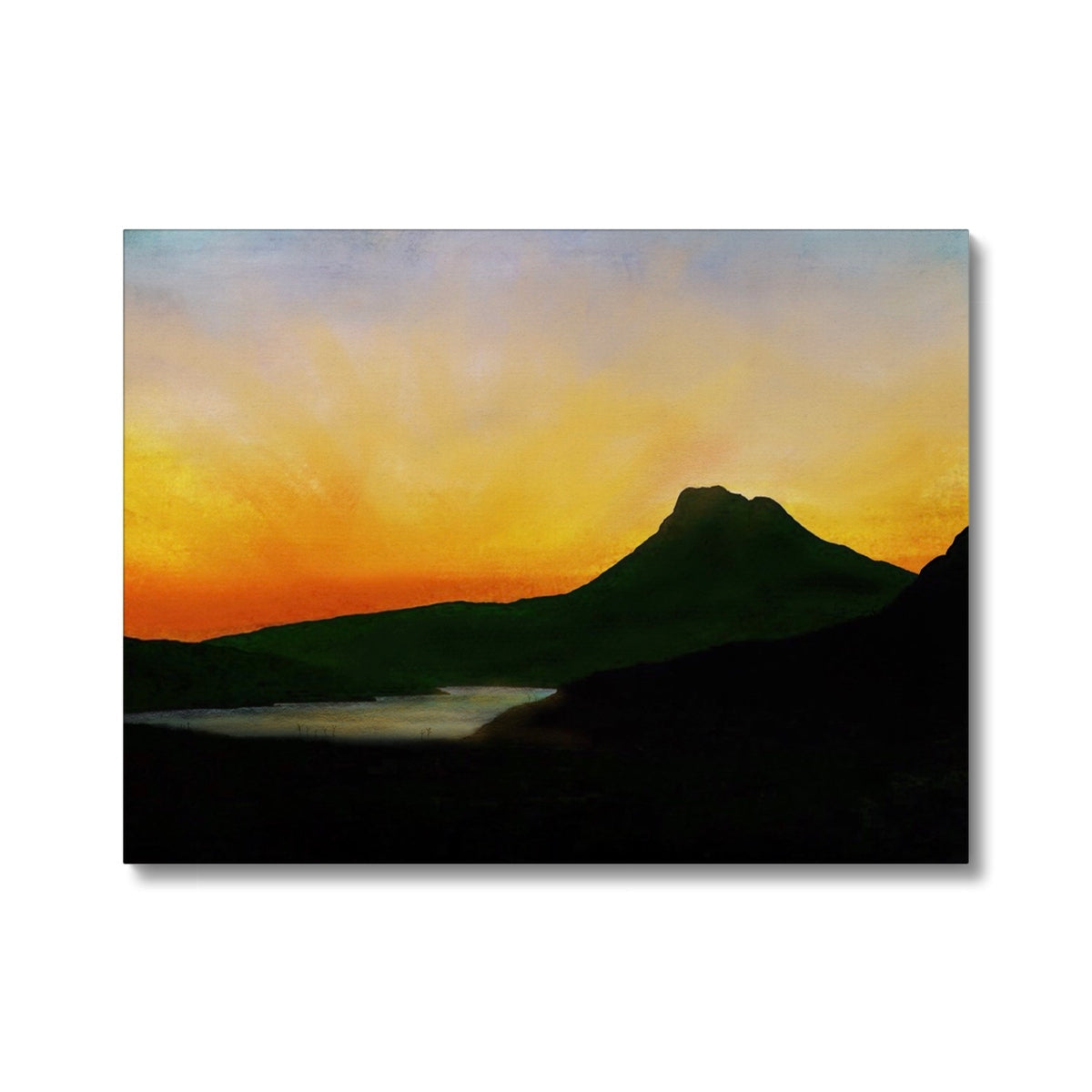 Stac Pollaidh Dusk canvas painting of mountain silhouette at sunset