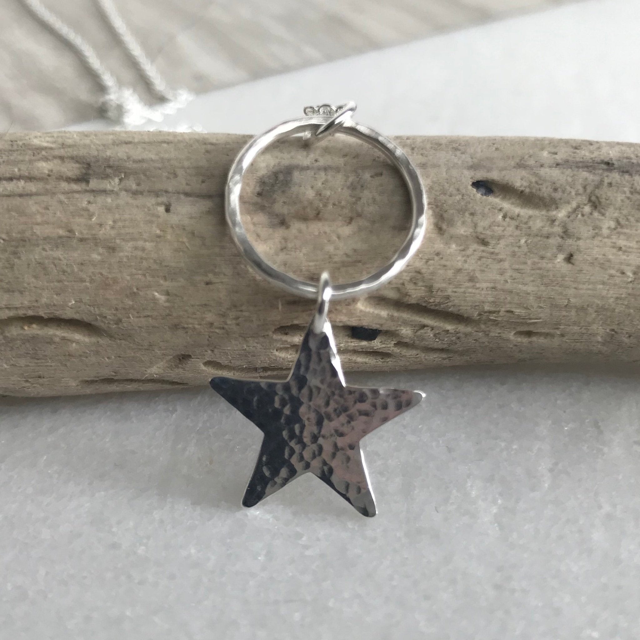 Silver hammered star pendant on hoop ring - Lindsay Mcdowall Jewellery