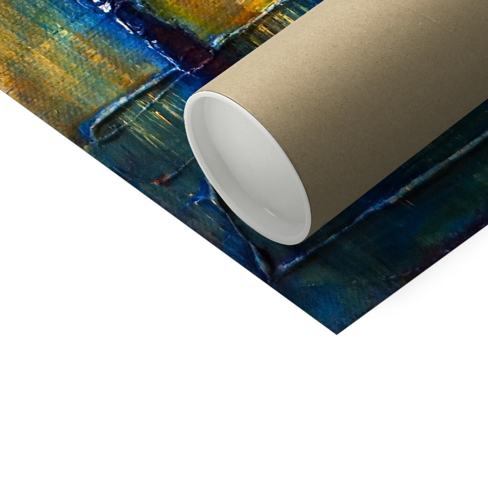 Stenness Moonlight Artist Proof print in brown cardboard tube with blue abstract wrapping