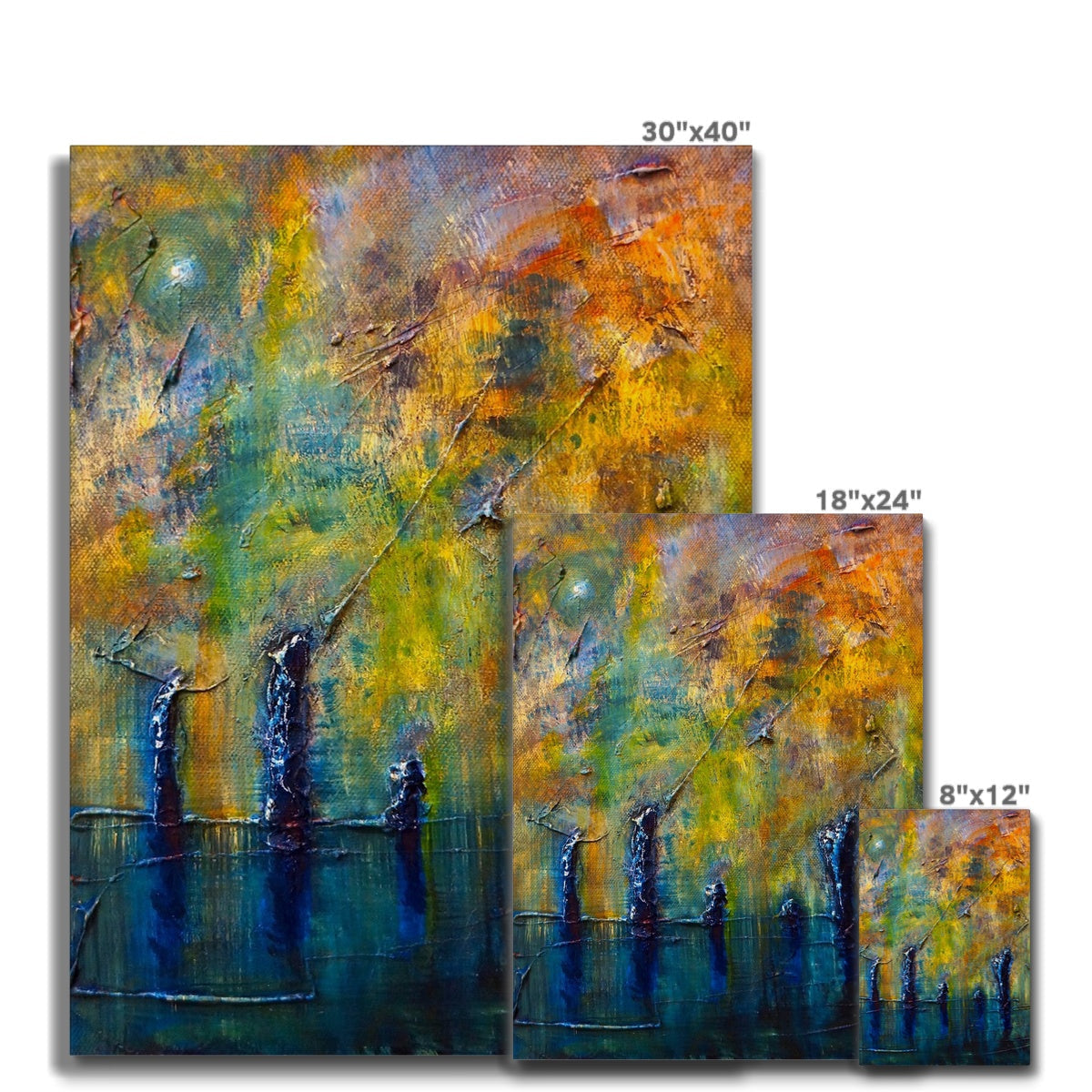 30x40 inch Stenness Moonlight abstract painting in teal, yellow, orange